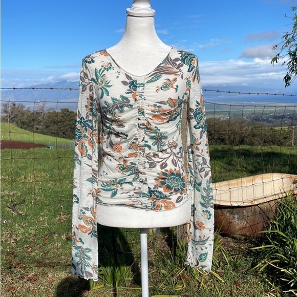 NWT FREE PEOPLE DREAMED OF YOU Long Sleeve TEE TEAL XS - Picture 2 of 7